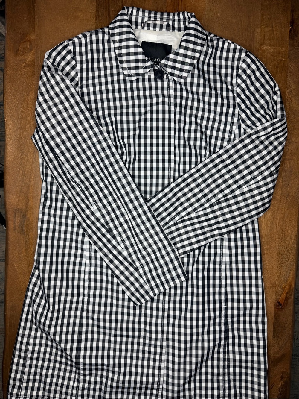 Talbots Gingham Rain Coat Women 4 Black White Check Trench Jacket Lined VN300